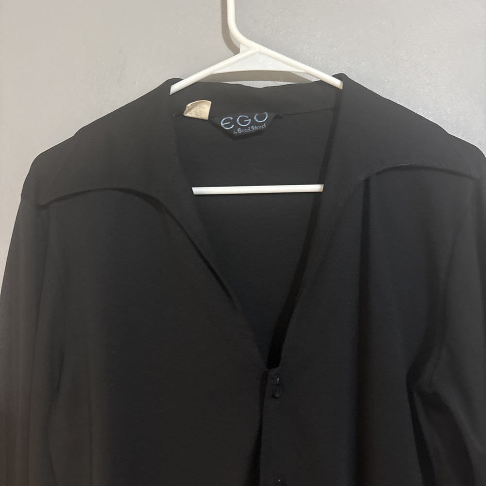 Vtg 70's EGO by Bond Street Men's Black Funky Wide Collar M 15-15 - Picture 2 of 8